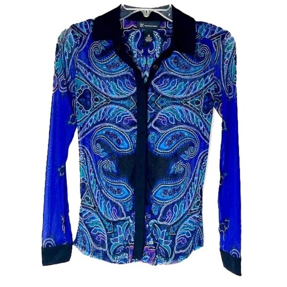 ❤️ 🆕 INC Cool Blue Pattern Blouse Size XS - Picture 1 of 4